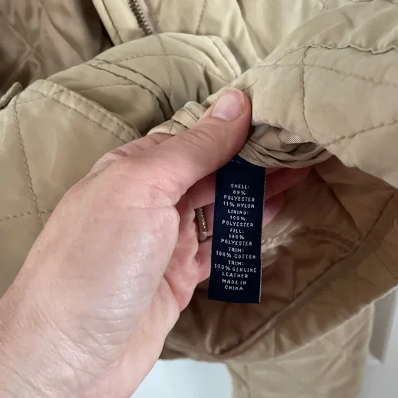 American Living Quilted Beige Jacket with Dark Brown Details - Picture 8 of 11